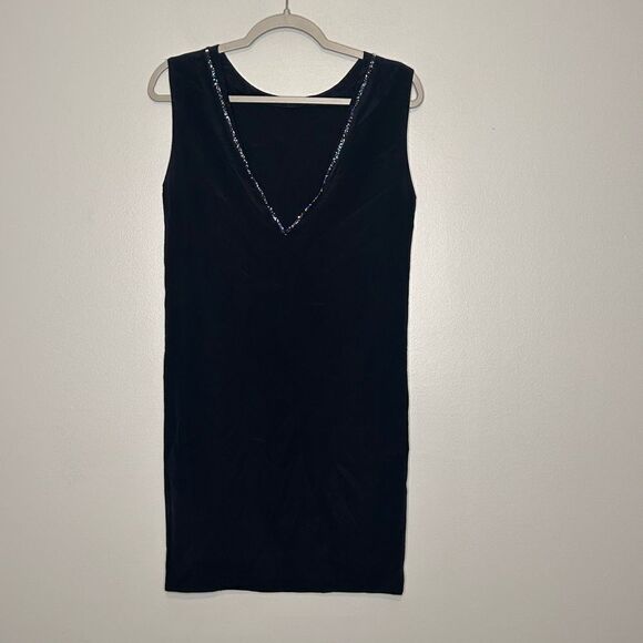 Maje Swarovski Crystal Neckline Silk Roman Shift Dress - Picture 1 of 6